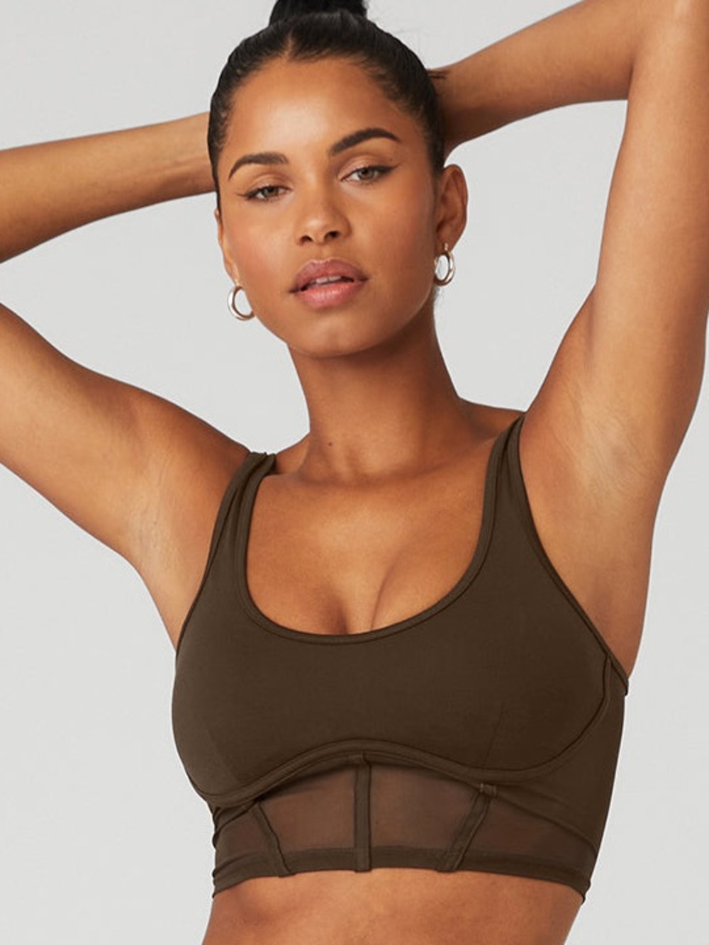 Alo Yoga Airbrush Mesh Corset Tank in Espresso XL